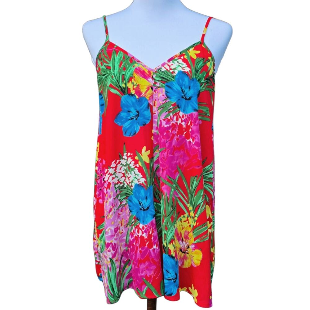 SMYMM Floral Romper Size Small Red Tropical Sleeveless V-neck Shorts Mumu Rascal